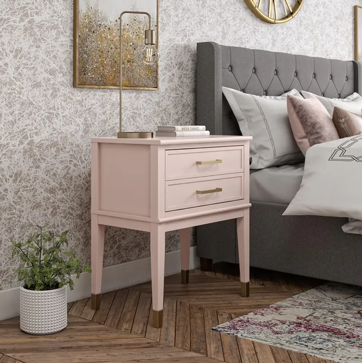 Westerleigh 2 Drawer Nightstand with Gold Accents