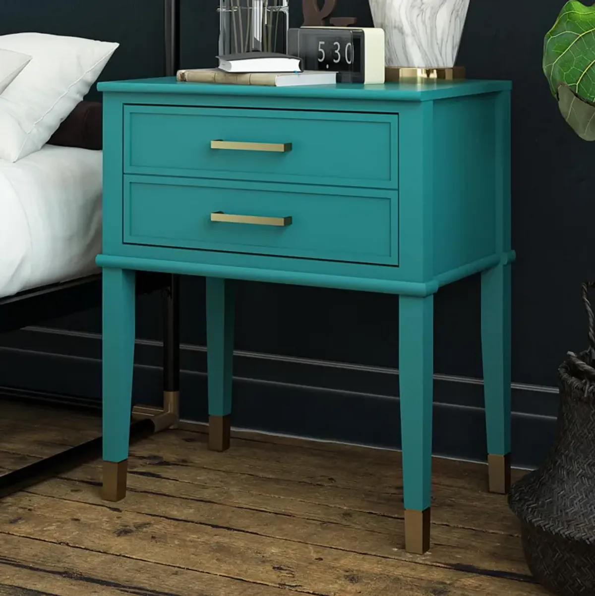 Westerleigh 2 Drawer Nightstand with Gold Accents