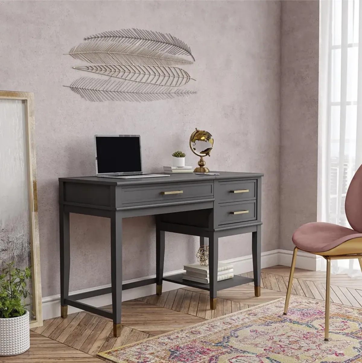 Westerleigh Lift-Top Computer Desk with Gold Accents