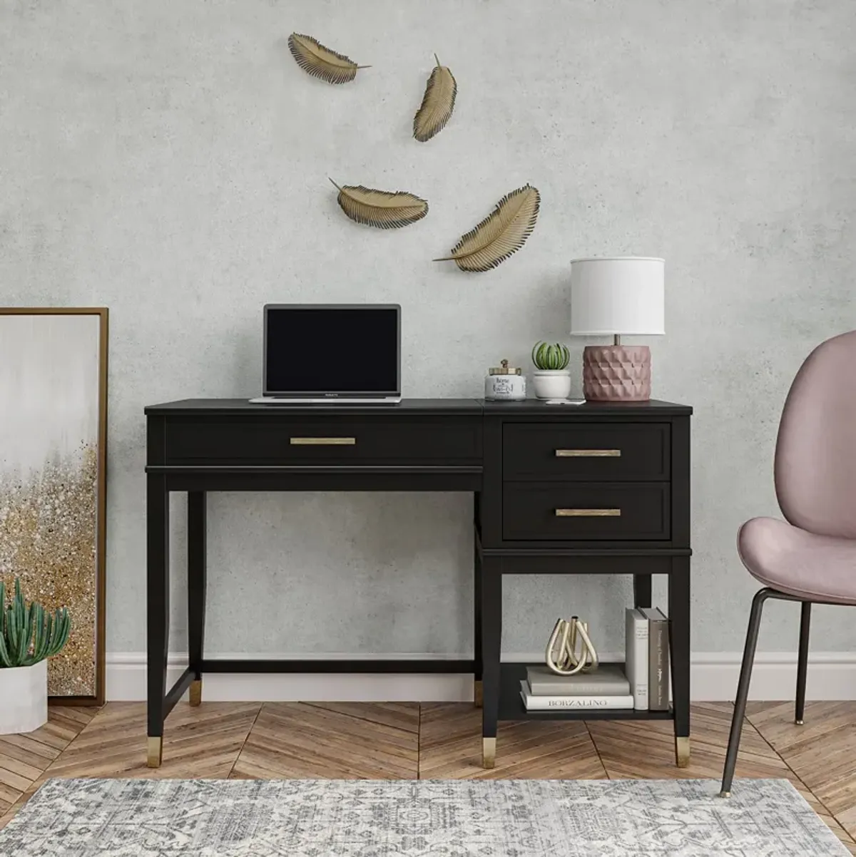 Westerleigh Lift-Top Computer Desk with Gold Accents