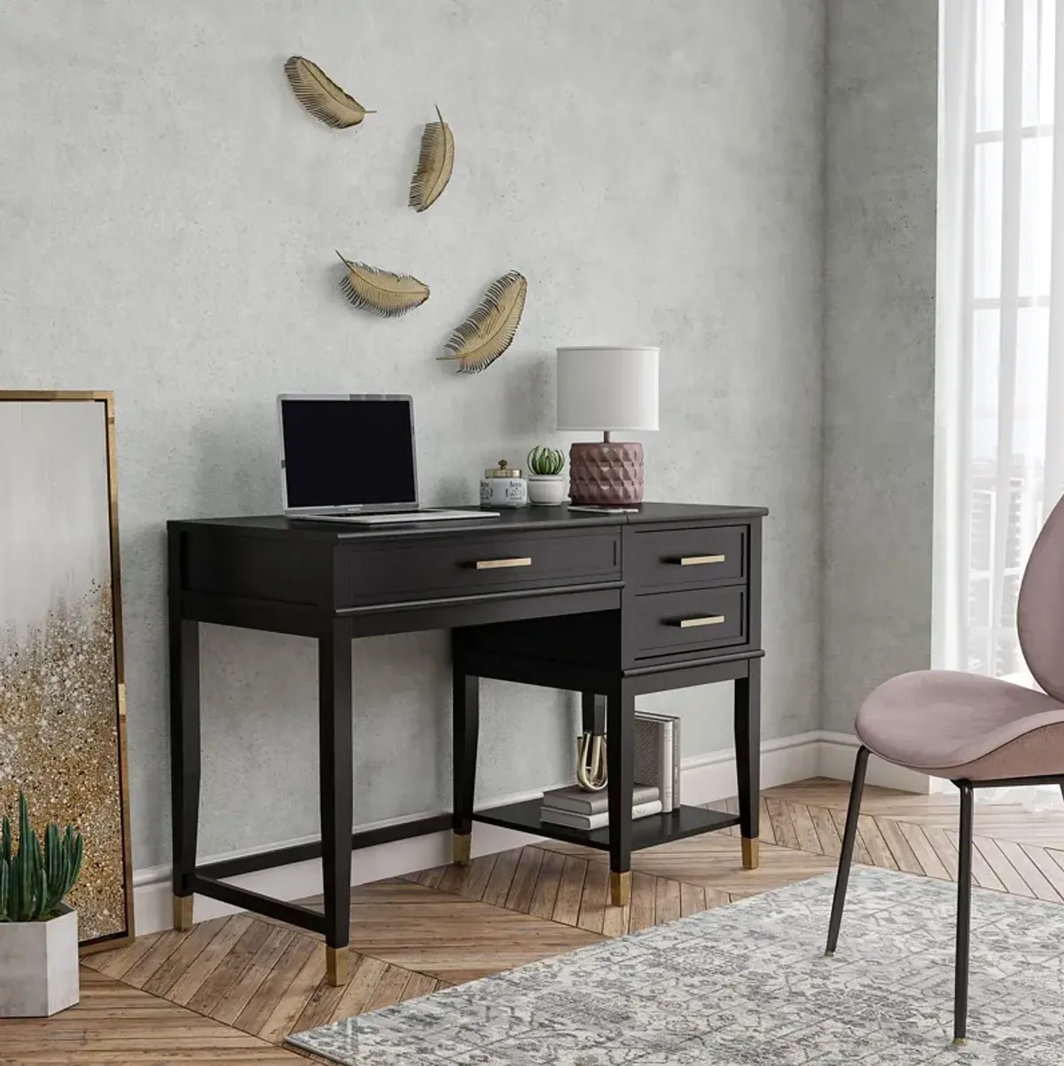 Westerleigh Lift-Top Computer Desk with Gold Accents