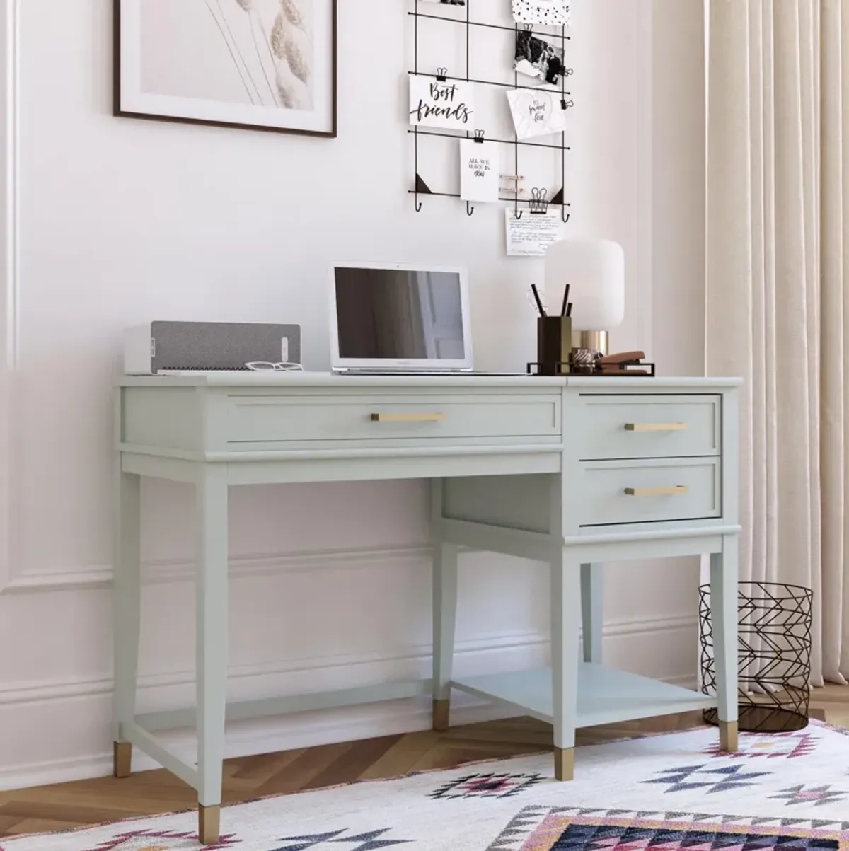 Westerleigh Lift-Top Computer Desk with Gold Accents