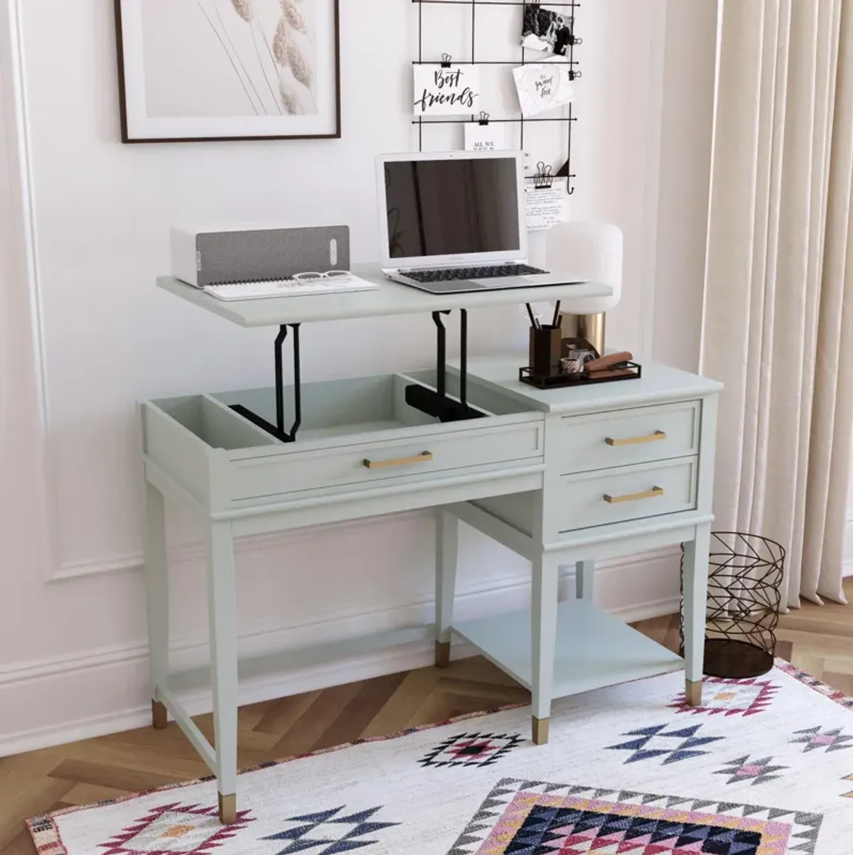 Westerleigh Lift-Top Computer Desk with Gold Accents