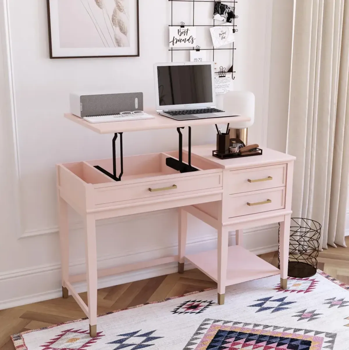 Westerleigh Lift-Top Computer Desk with Gold Accents