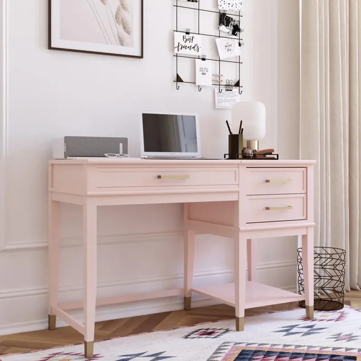 Westerleigh Lift-Top Computer Desk with Gold Accents