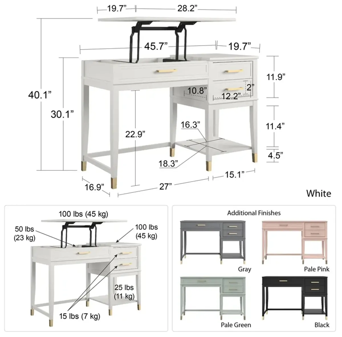 Westerleigh Lift-Top Computer Desk with Gold Accents