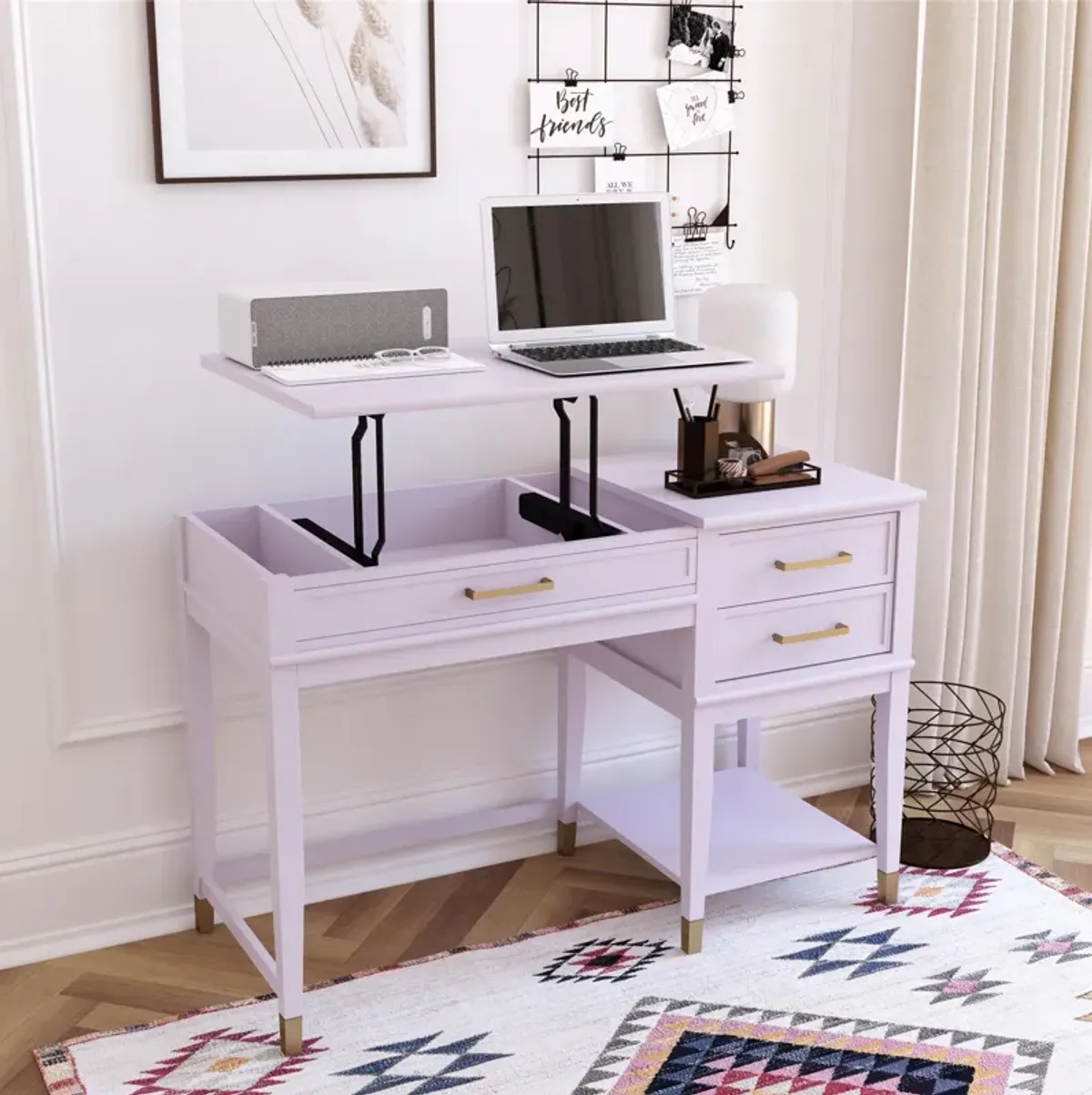 Westerleigh Lift-Top Computer Desk with Gold Accents