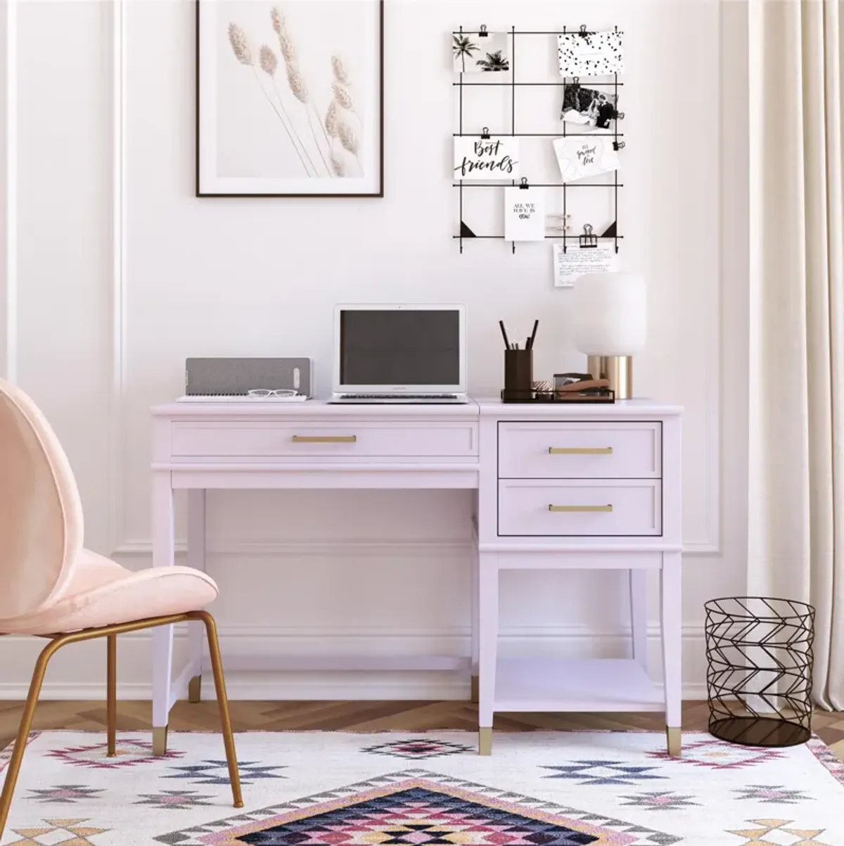 Westerleigh Lift-Top Computer Desk with Gold Accents