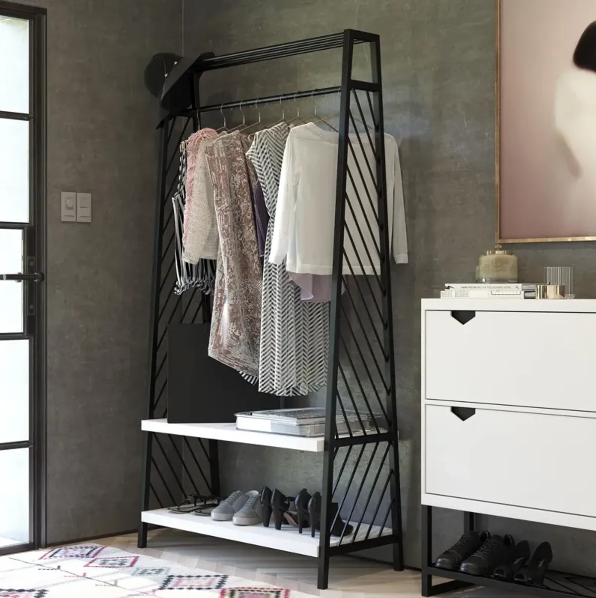 Brielle Entryway Shoe Storage with 2 Fold Out Drawers and a Bottom Shelf