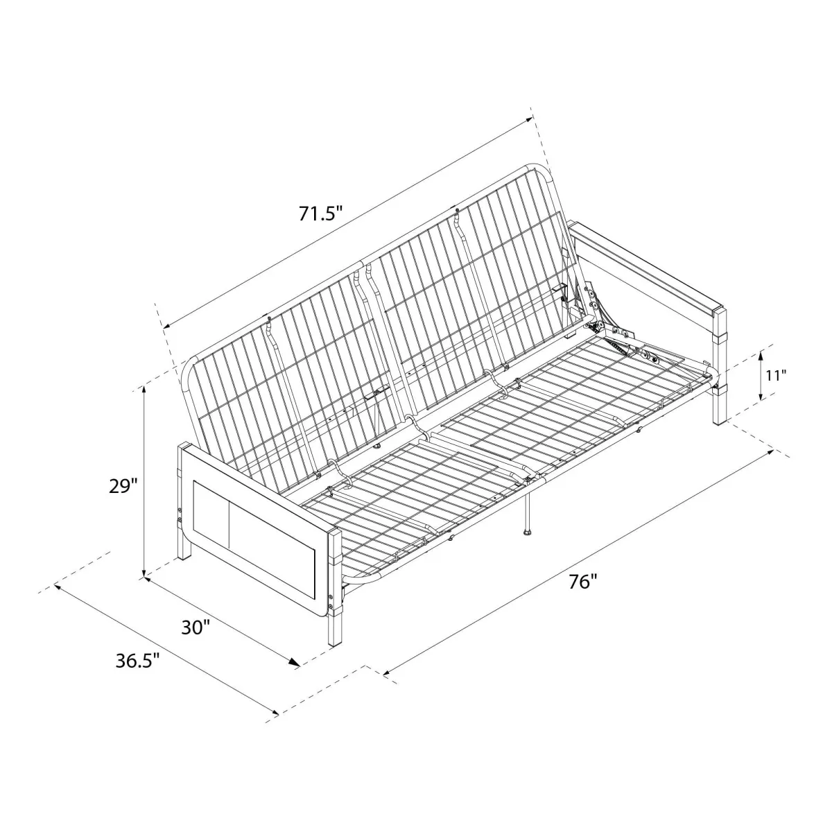 Avanti Black Metal Futon Frame with Storage Pockets