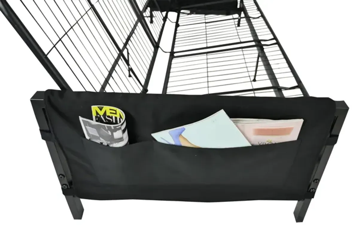 Avanti Black Metal Futon Frame with Storage Pockets