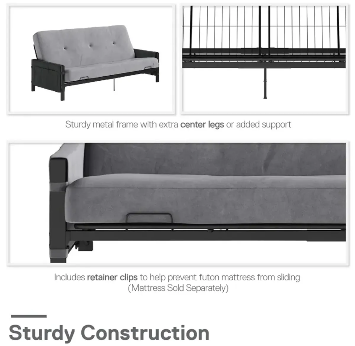 Avanti Black Metal Futon Frame with Storage Pockets