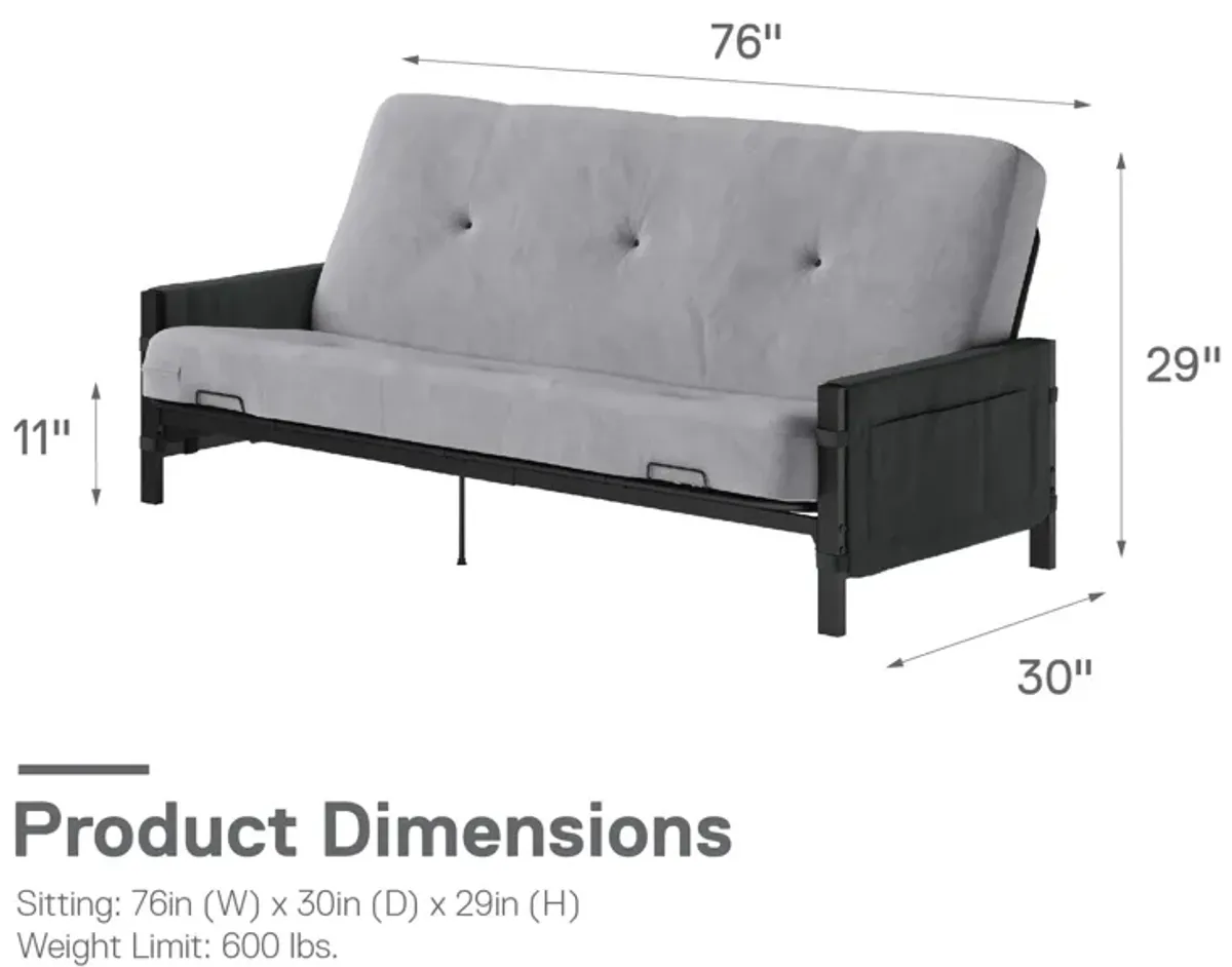 Avanti Black Metal Futon Frame with Storage Pockets