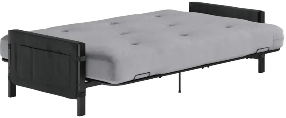 Avanti Black Metal Futon Frame with Storage Pockets