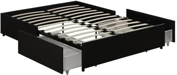 Alden Faux Leather Upholstered Platform Bed with Wood Slats and Under Bed Storage Drawers