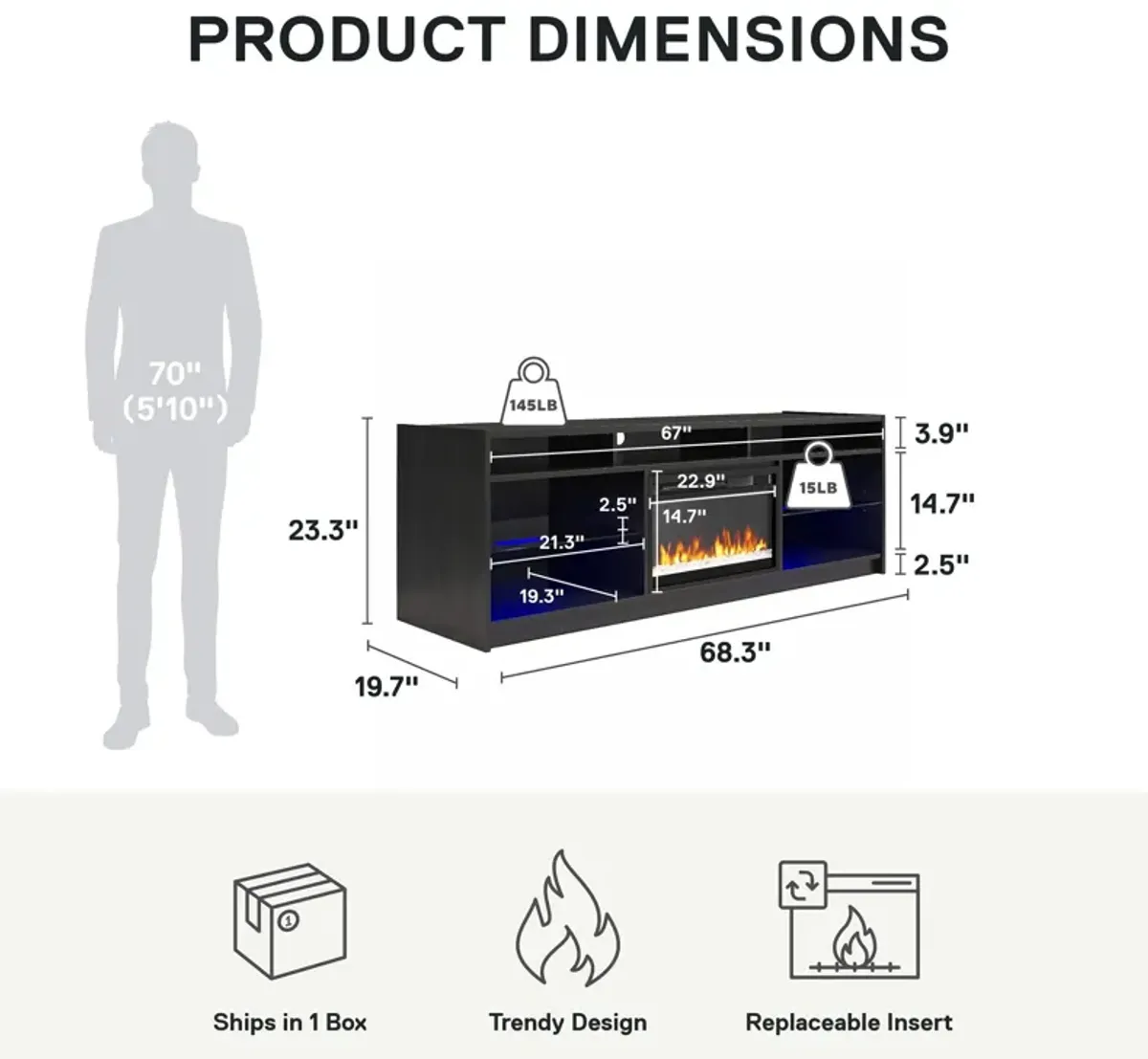 Luna Fireplace TV Stand for TVs up to 75 Inches