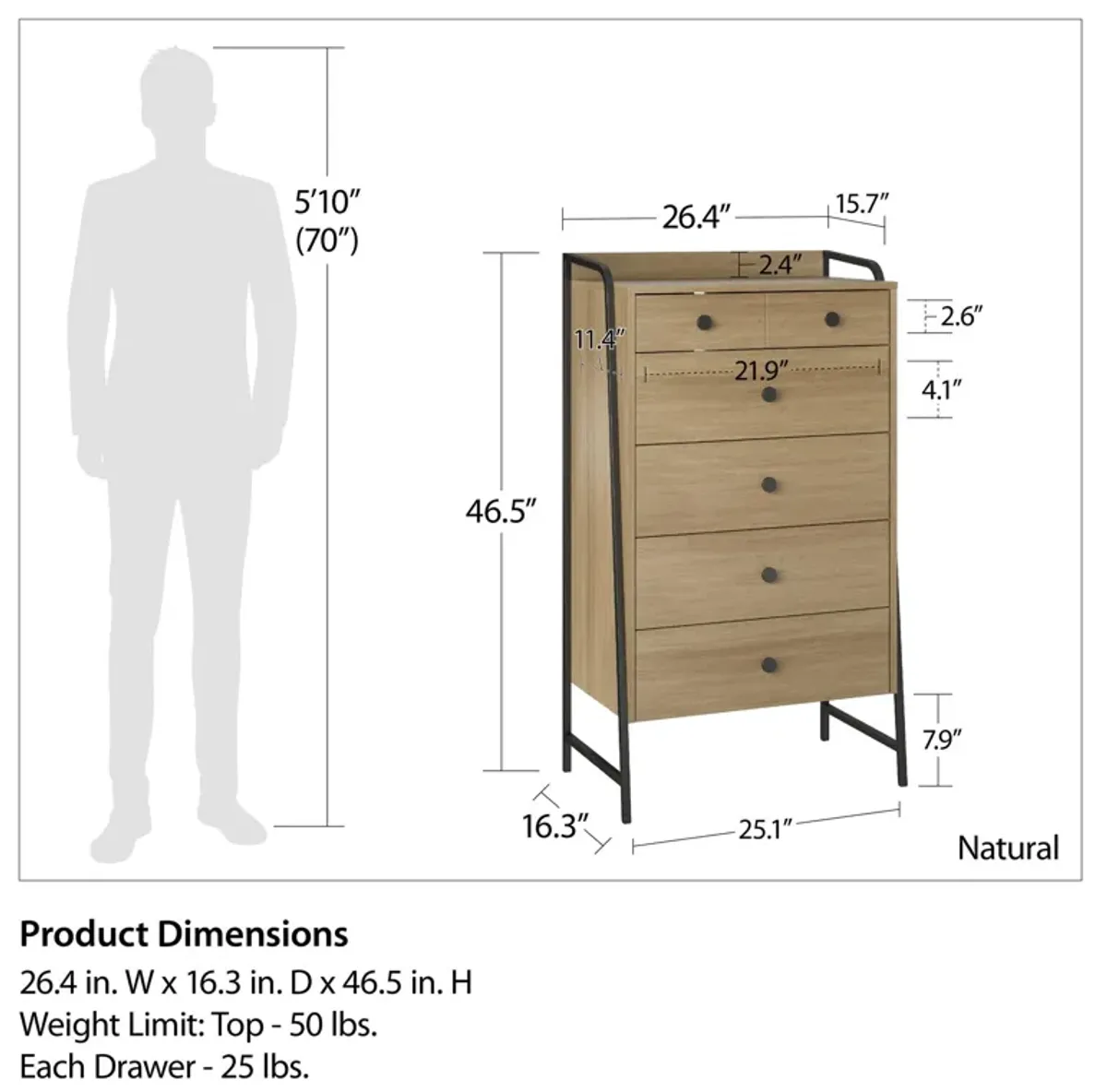 Bushwick Tall 5 Drawer Dresser