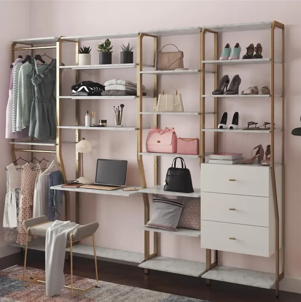 Gwyneth Closet System Vanity with 5 Shelves