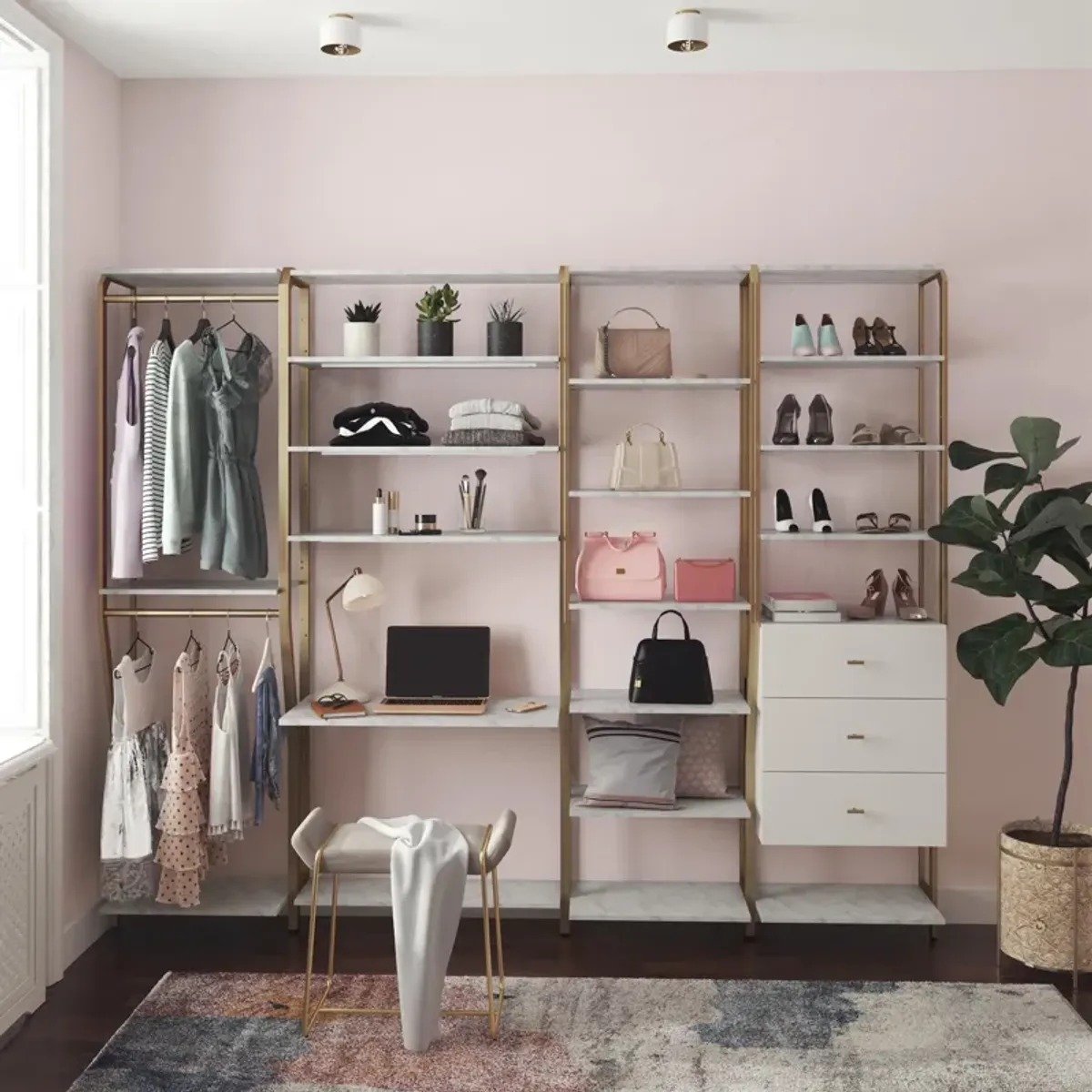 Gwyneth Closet System Vanity with 5 Shelves