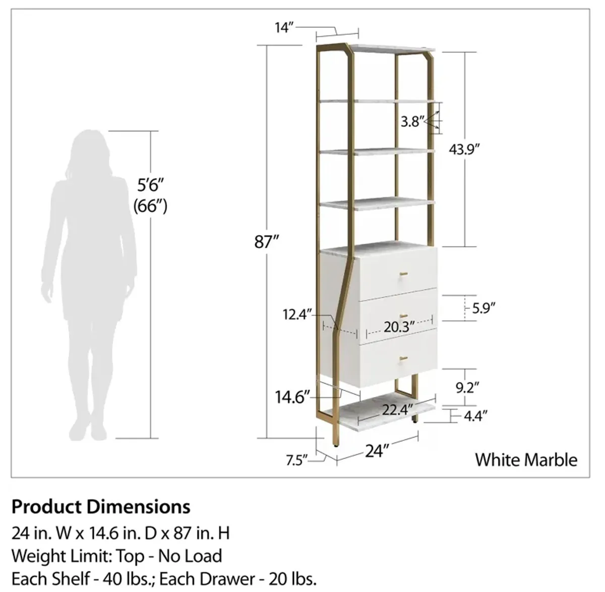 Gwyneth Closet System with 5 Shelves and 3 Drawers