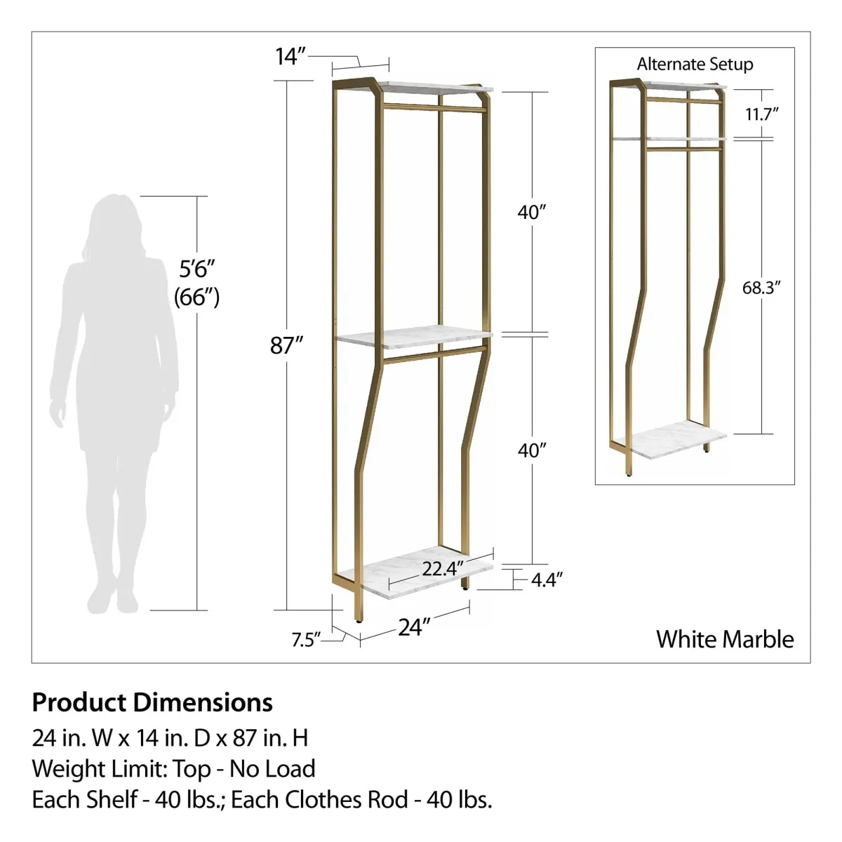 Gwyneth Closet System with 2 Shelves and 2 Hanging Rods