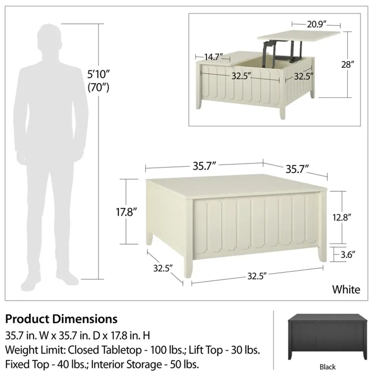 Her Majesty Lift Top Coffee Table with Hidden Storage