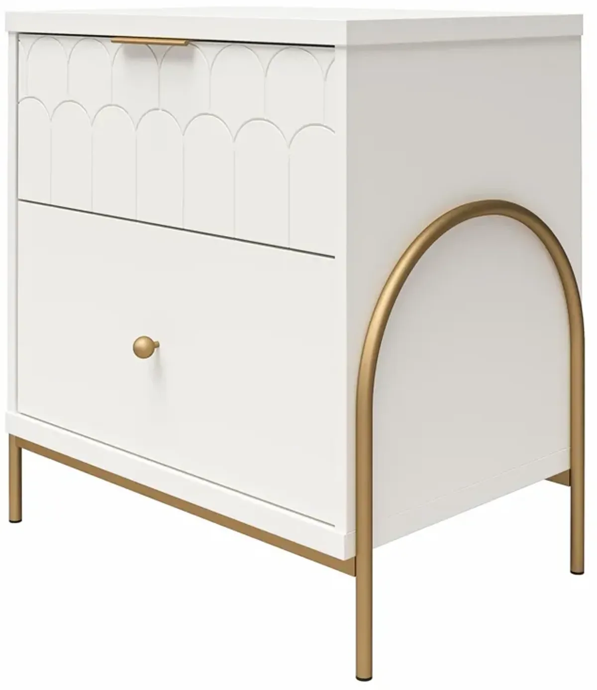 Anastasia Nightstand with 2 Drawers, Scalloped Details and Gold Accents