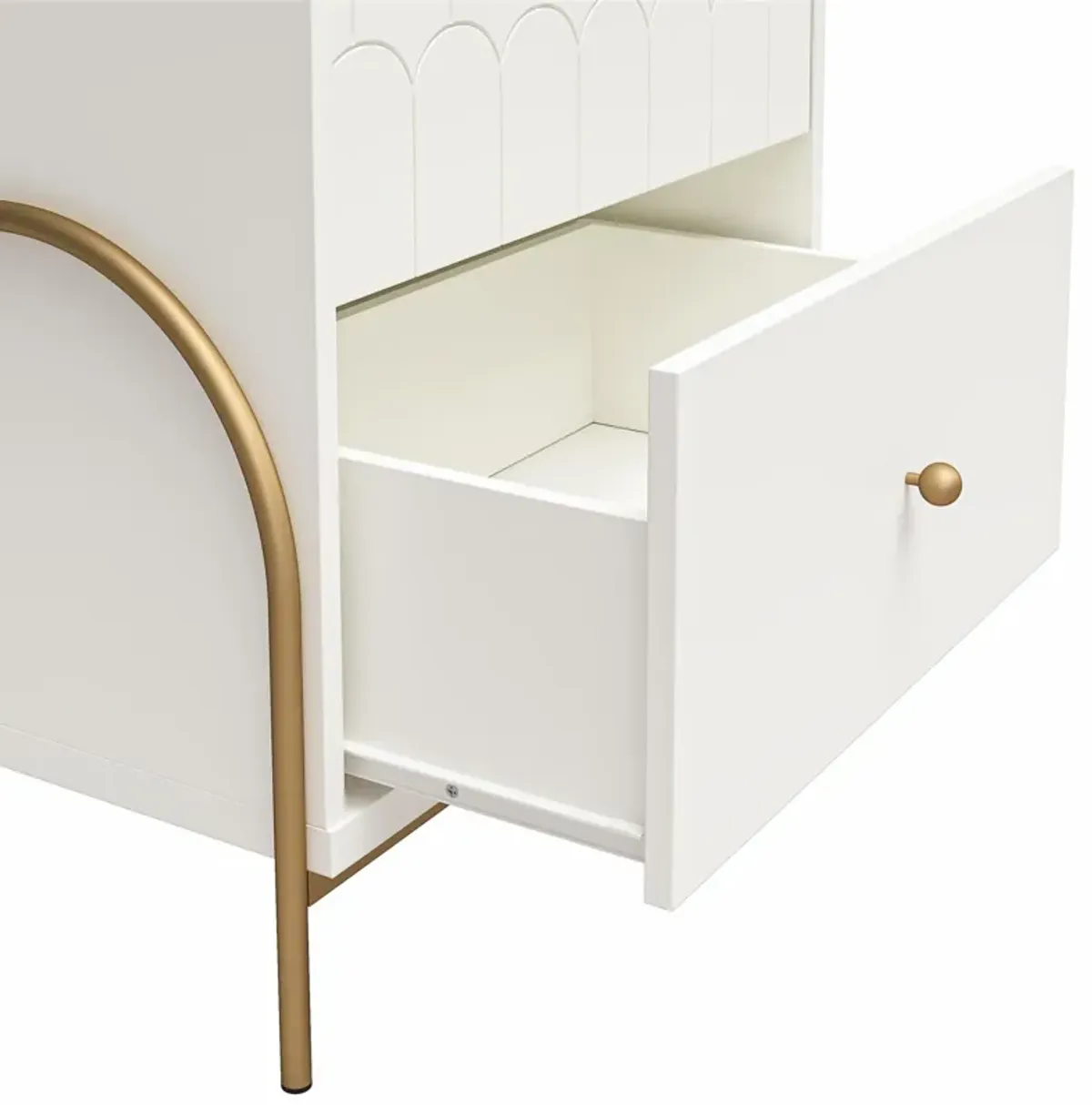 Anastasia Nightstand with 2 Drawers, Scalloped Details and Gold Accents