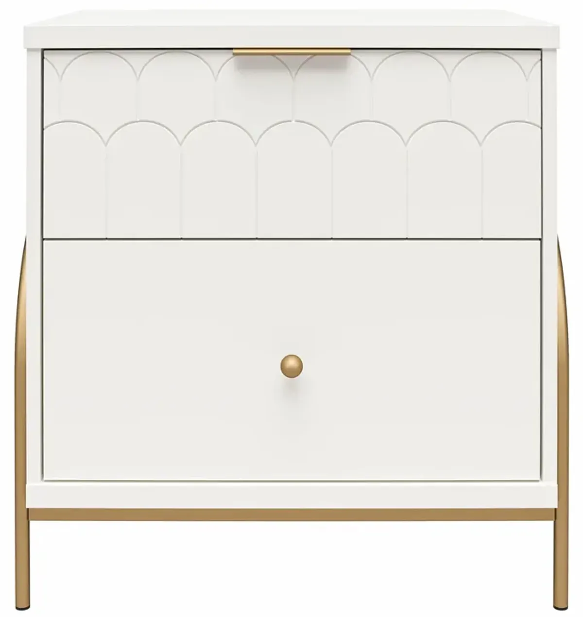 Anastasia Nightstand with 2 Drawers, Scalloped Details and Gold Accents