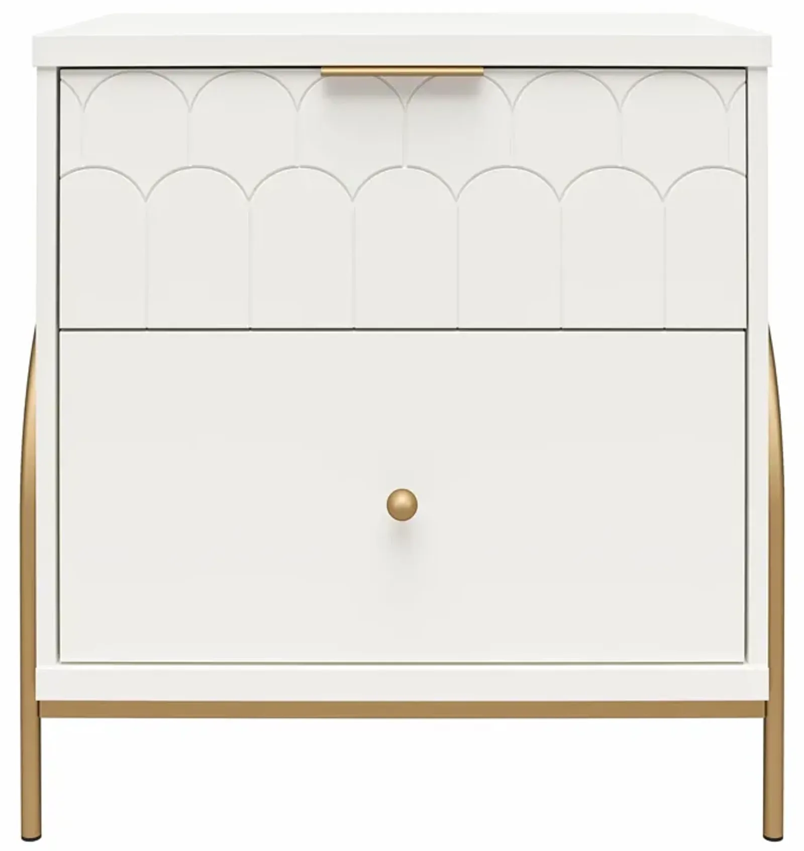 Anastasia Nightstand with 2 Drawers, Scalloped Details and Gold Accents