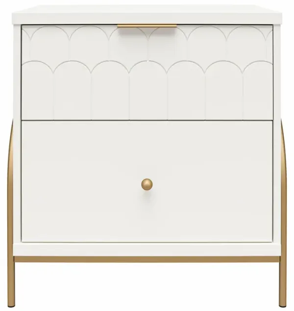 Anastasia Nightstand with 2 Drawers, Scalloped Details and Gold Accents