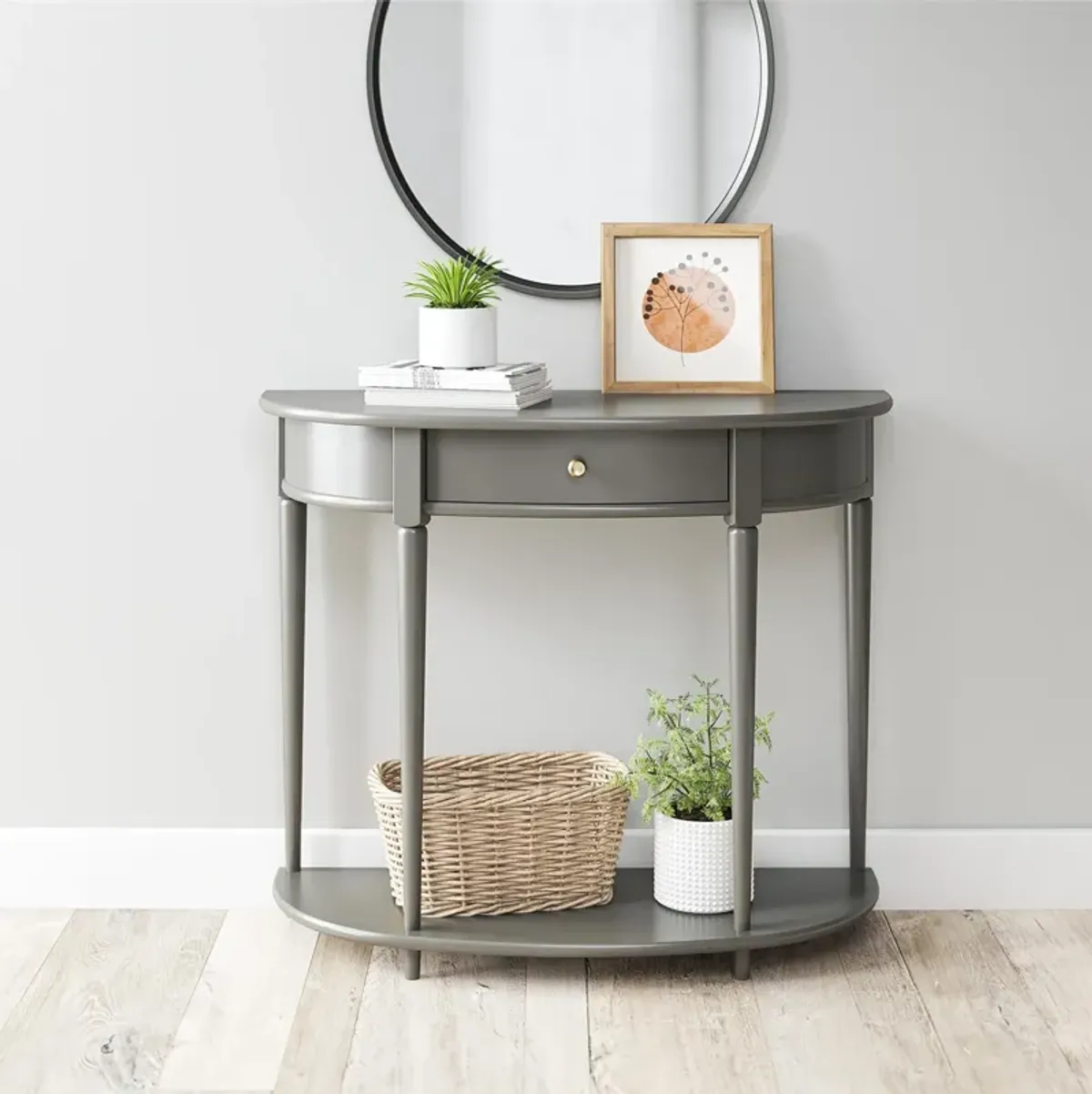 Aurora Half-Moon Console Table with 1 Drawer and Bottom Shelf