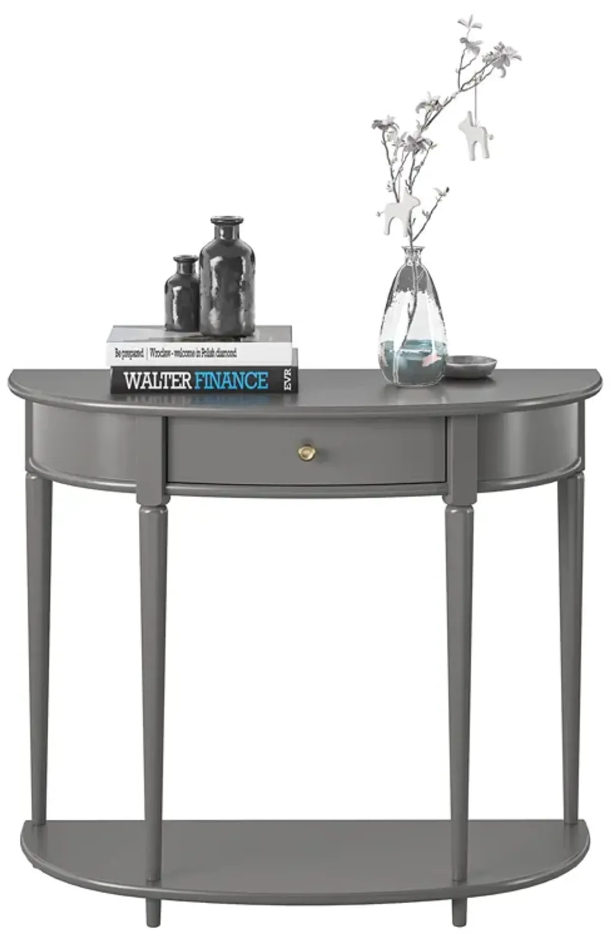 Aurora Half-Moon Console Table with 1 Drawer and Bottom Shelf