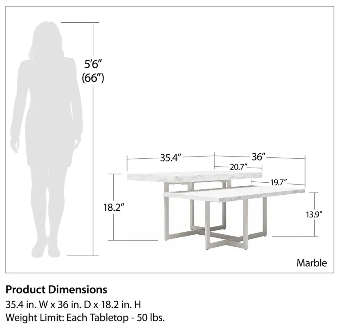 Brielle 2-Tier Coffee Table with Metal Base