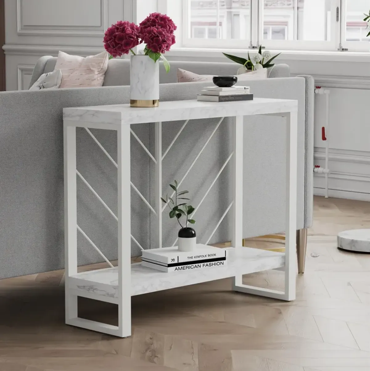 Brielle Console Table with 2 Shelves and Metal Base