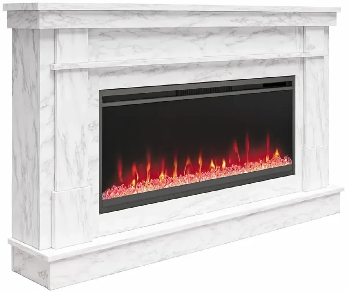 Waverly Wide Mantel with Linear Electric Fireplace & Crystal Ember Bed