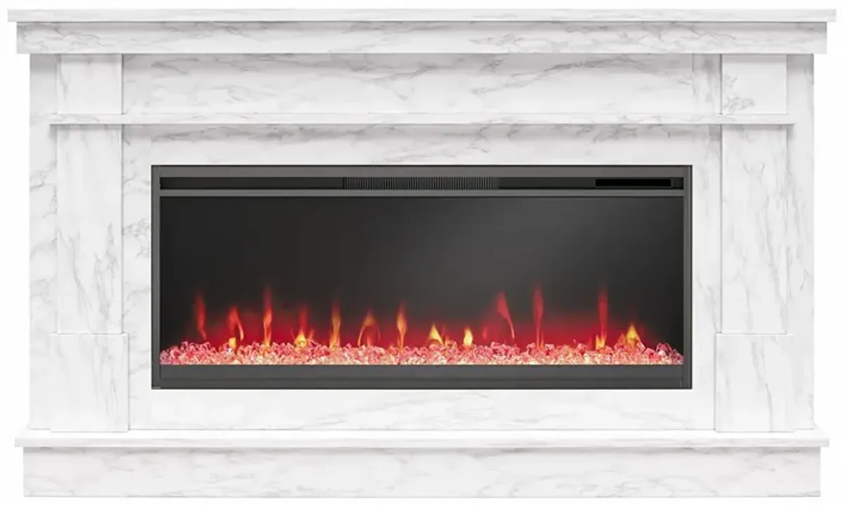 Waverly Wide Mantel with Linear Electric Fireplace & Crystal Ember Bed