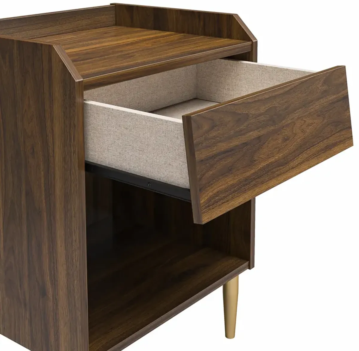 Remy Nightstand with 1 Drawer and Tapered Brassy Gold Legs