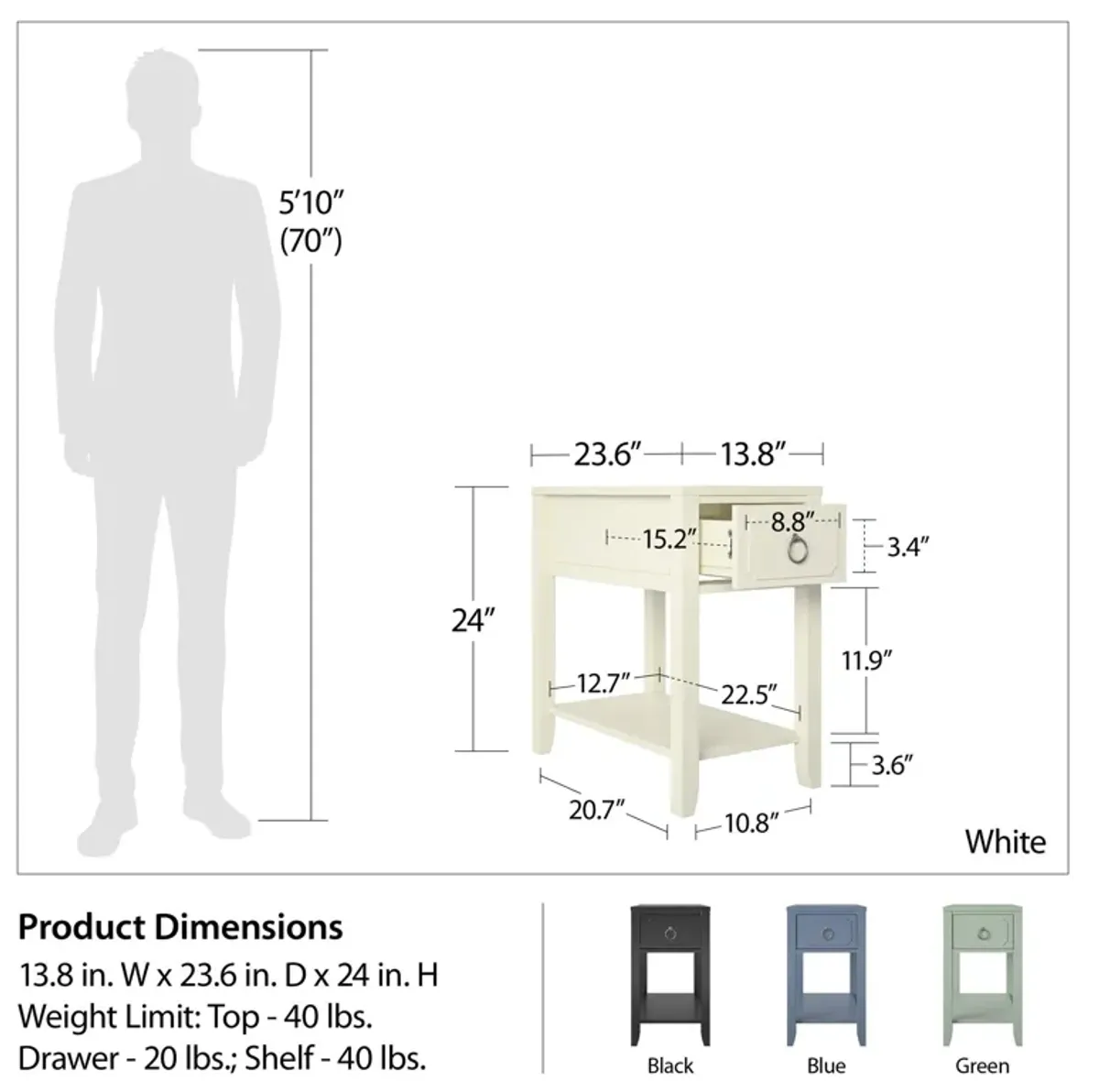 Her Majesty Narrow Side Table with Drawer