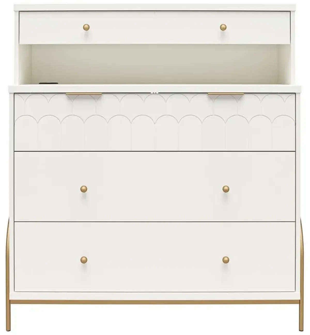 Anastasia 4 Drawer Dresser with Hutch, Scalloped Detail and Gold Accents