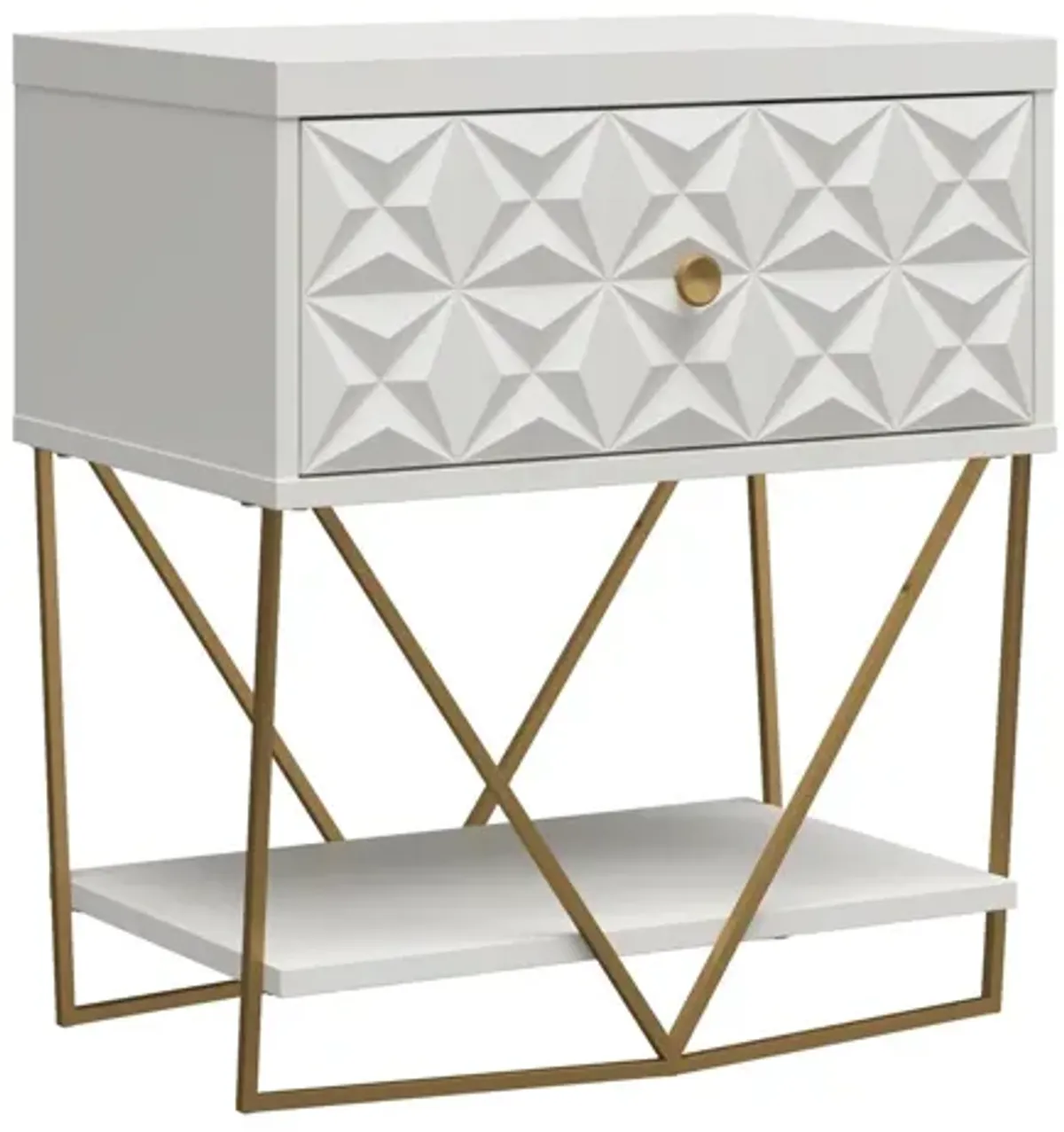 Blair Art Deco Accent Table with 1 Drawer and Gold Metal Base