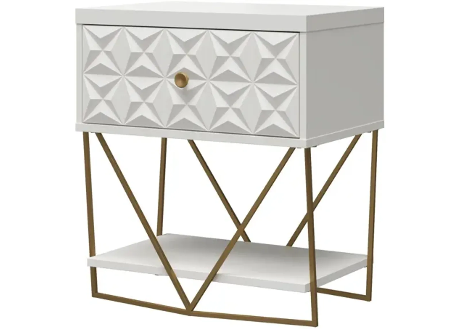 Blair Art Deco Accent Table with 1 Drawer and Gold Metal Base