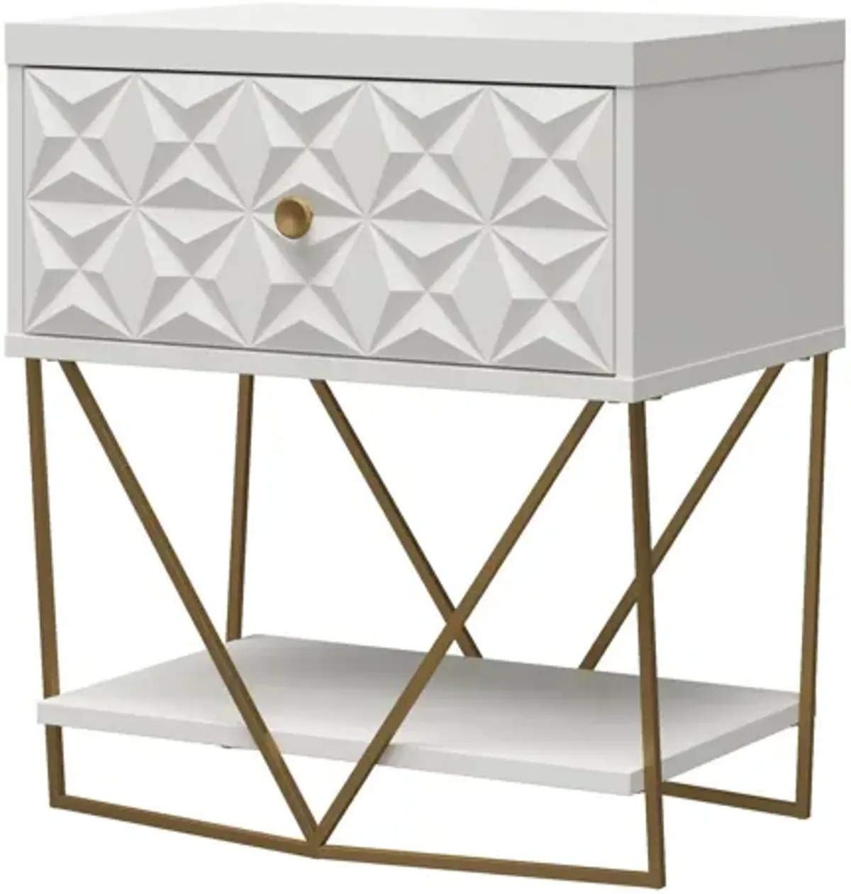 Blair Art Deco Accent Table with 1 Drawer and Gold Metal Base