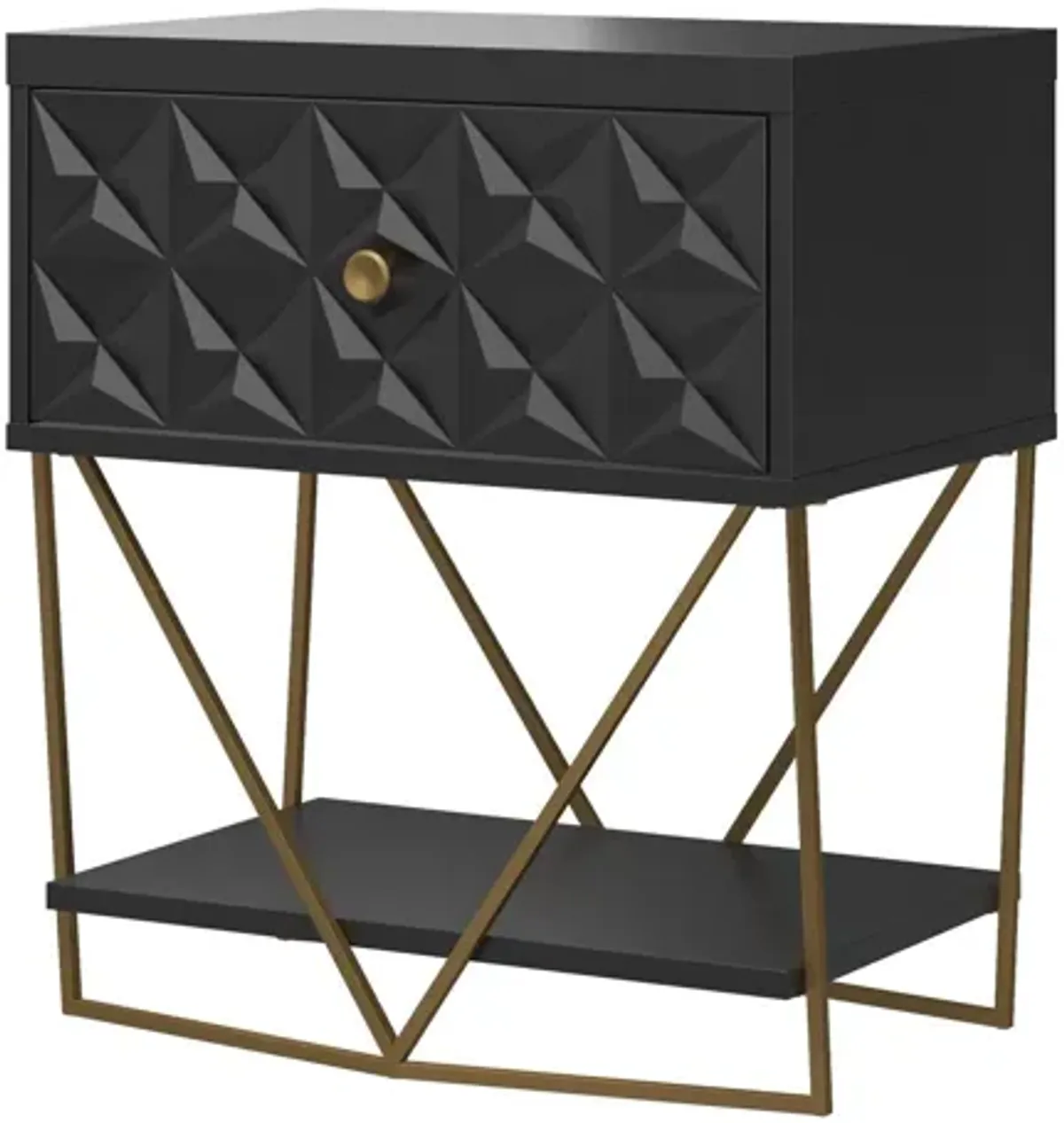 Blair Art Deco Accent Table with 1 Drawer and Gold Metal Base