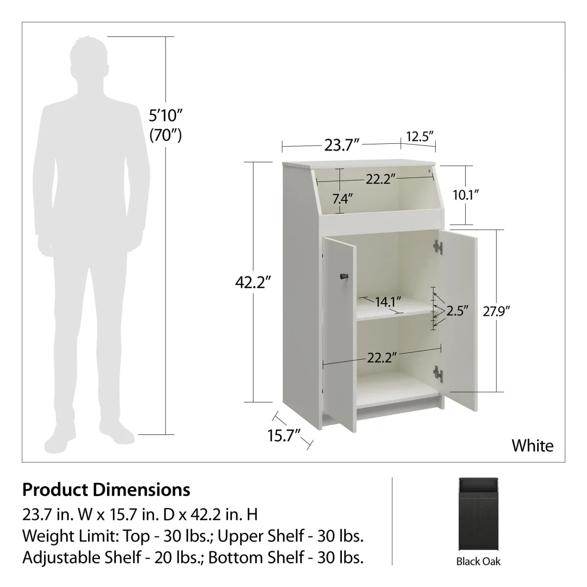 The Loft 2 Door Storage Tower with a Large Open Cubby and 2 Shelves