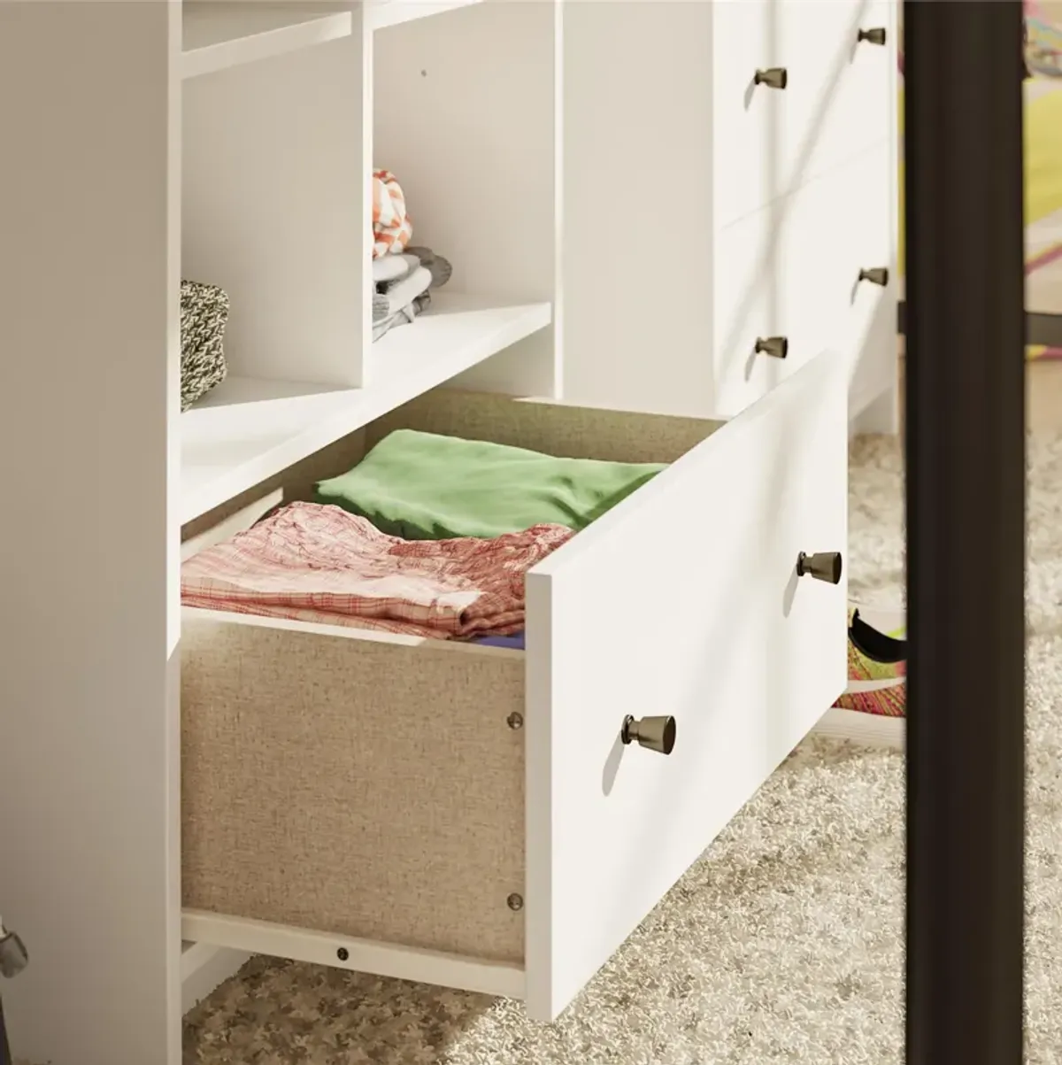 The Loft Storage Tower with 5 Open Shelves and 1 Drawer