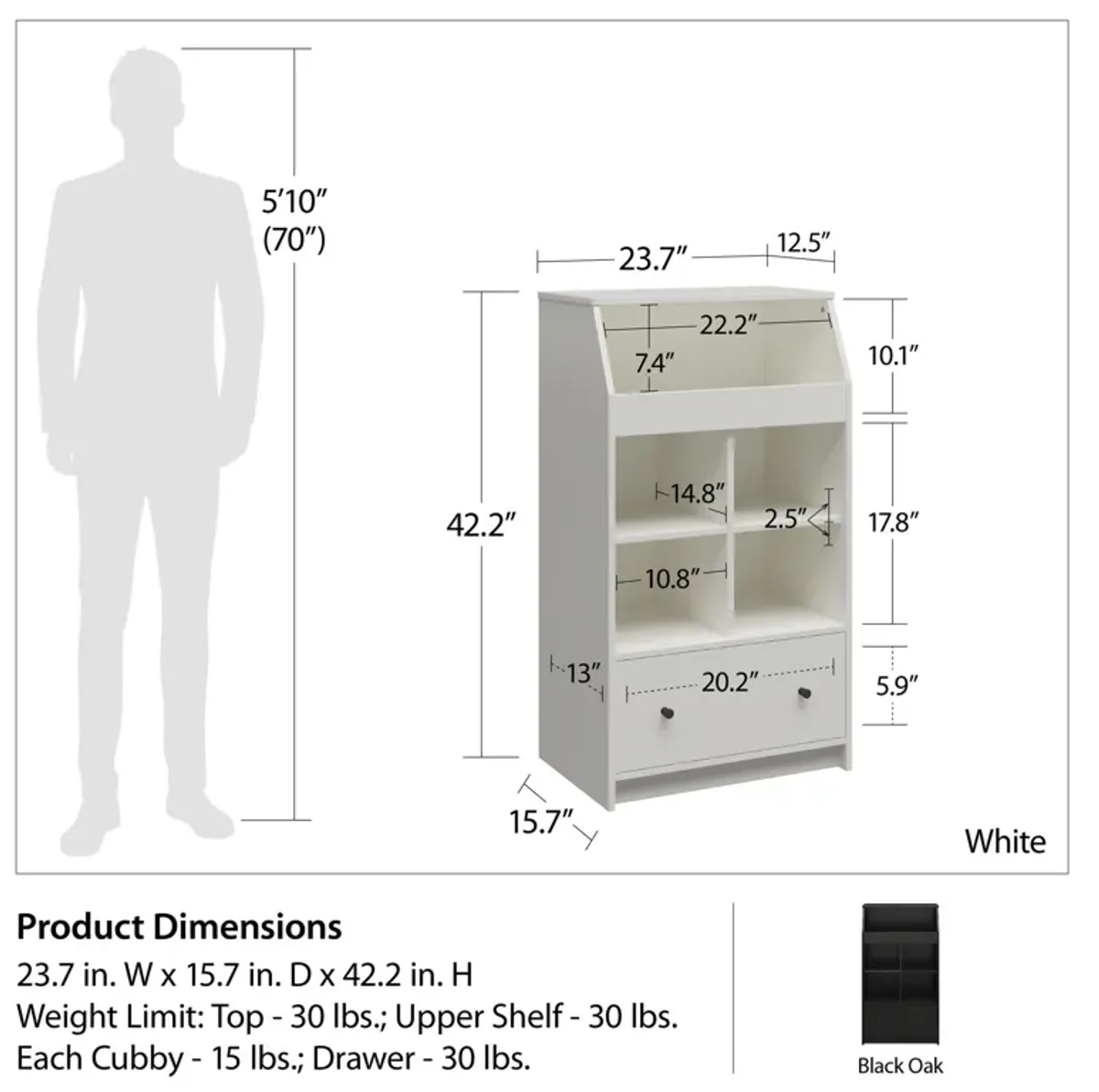 The Loft Storage Tower with 5 Open Shelves and 1 Drawer