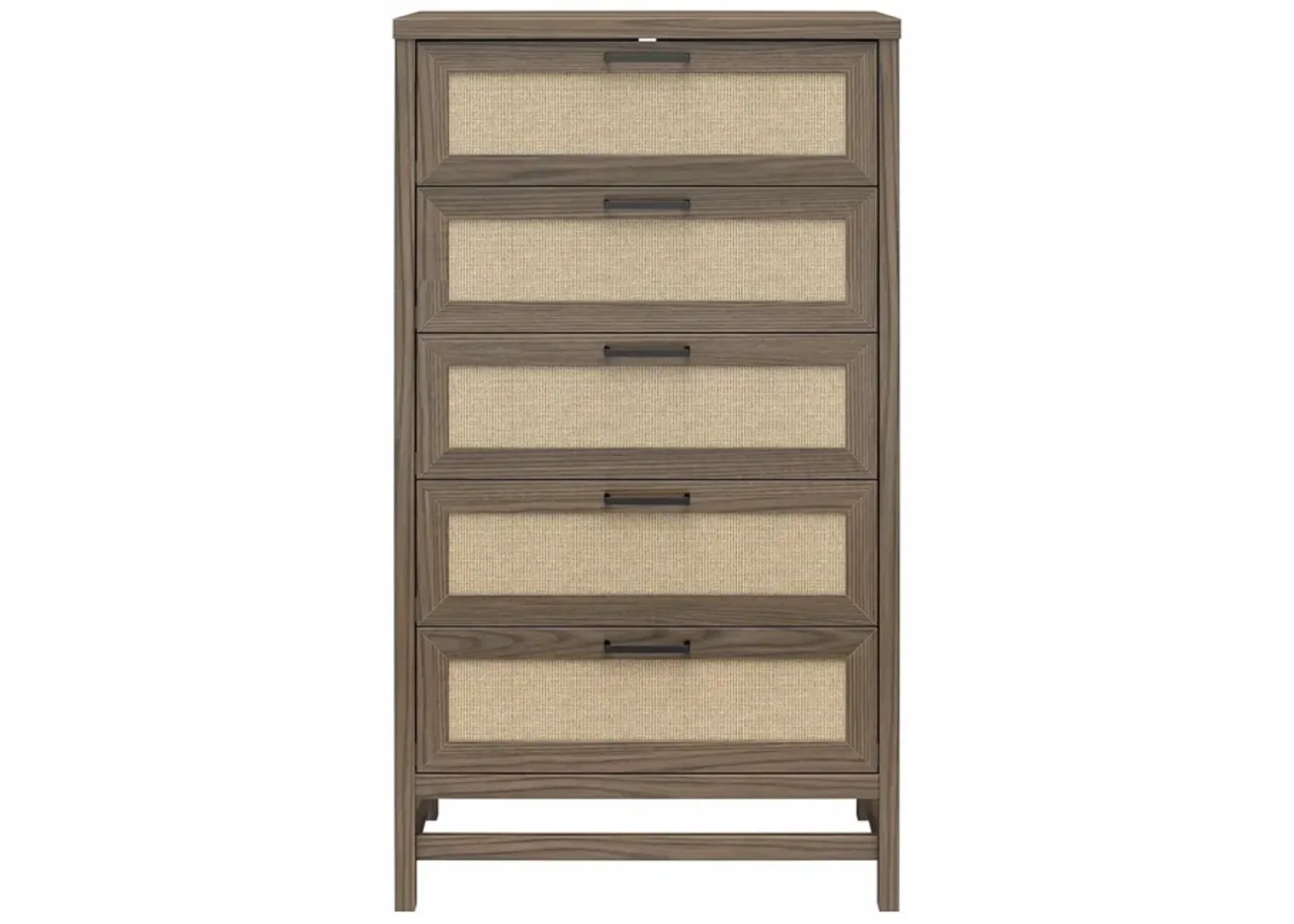 Lennon 5 Drawer Dresser with Faux Rattan and Gold Metal Handles