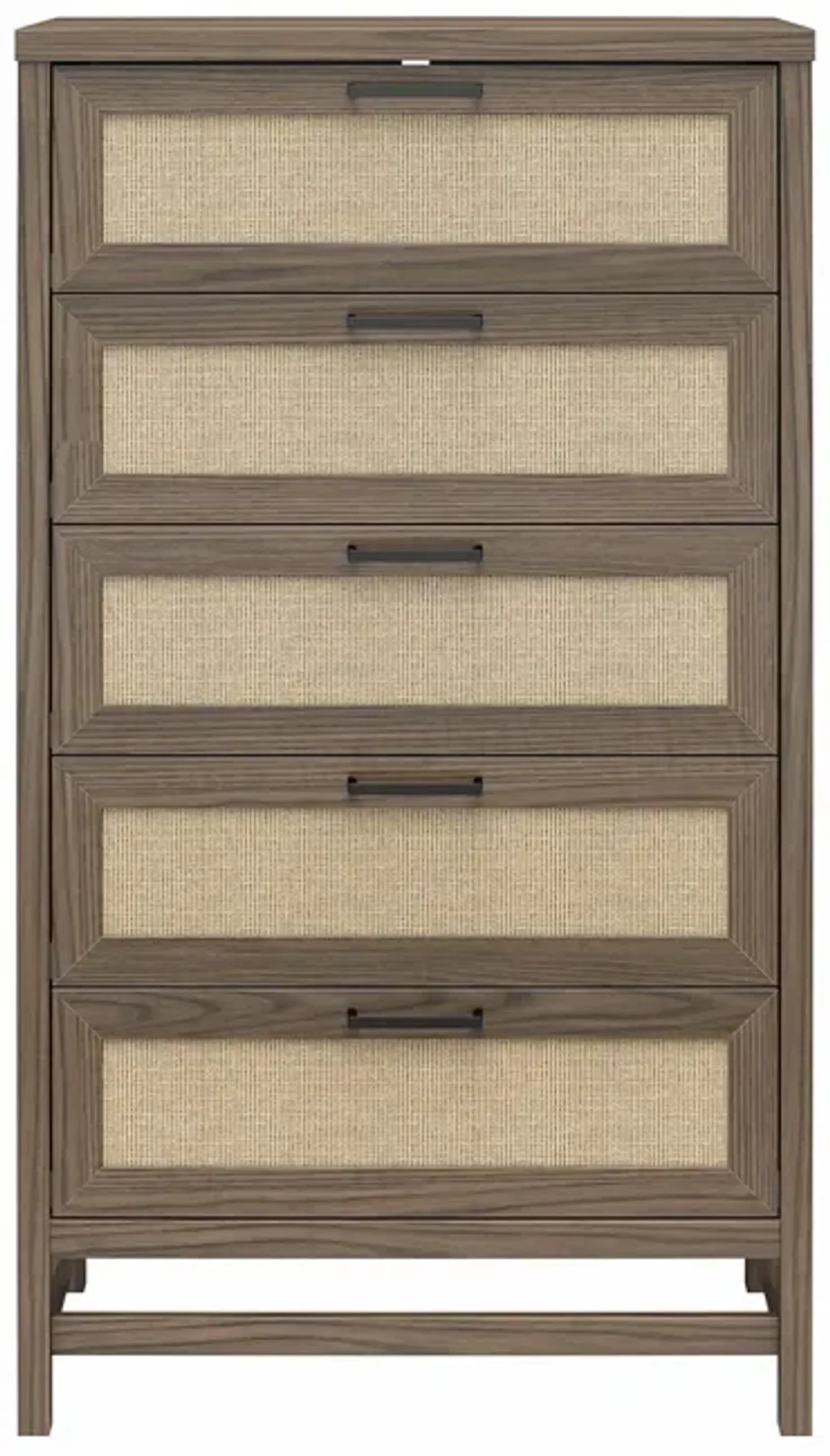 Lennon 5 Drawer Dresser with Faux Rattan and Gold Metal Handles