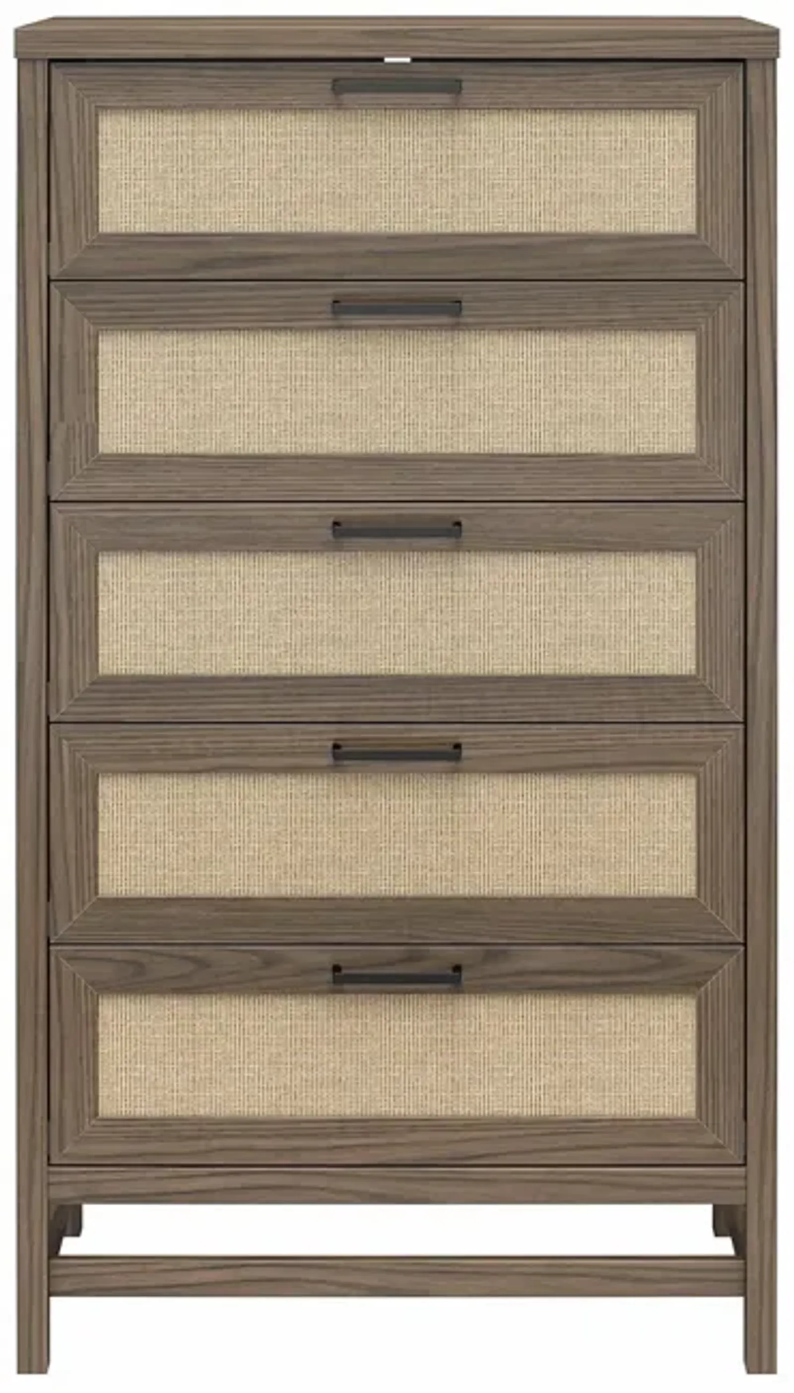 Lennon 5 Drawer Dresser with Faux Rattan and Gold Metal Handles